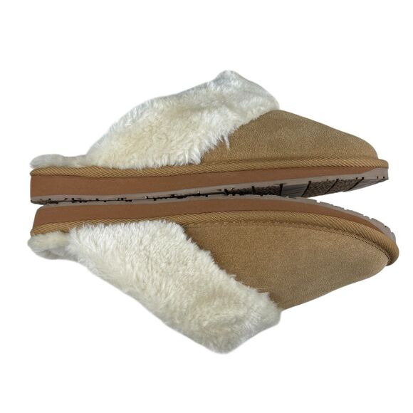 Minnetonka Women’s Mule Slippers 10M Tan Suede Faux Fur Lined Slip-On Comfort - Picture 7 of 11